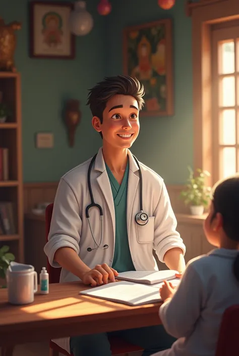 Draw physician in Myanmar look young boy 