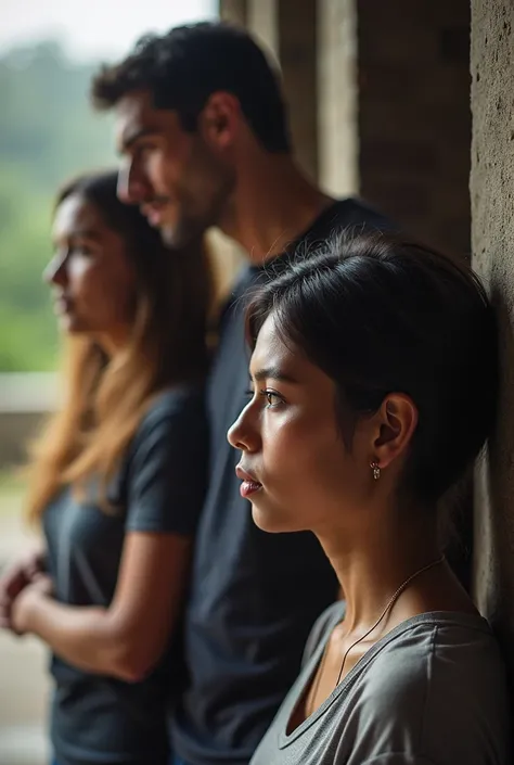 A close up of a woman standing next to a man and a woman., a colorized photo by Hugo Sánchez Bonilla,  Instagram , Dau-al-Set, jose miguel roman frances,  photo taken in 2 0 2 0 , punishment, Mom and Dad, ronaldo luis nazario de lima, pillar, Family in mou...