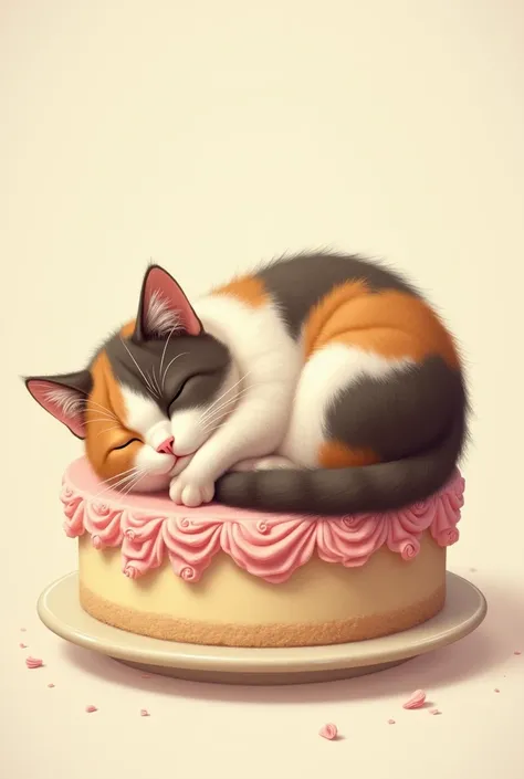 An image of a cat sleeping on a cake