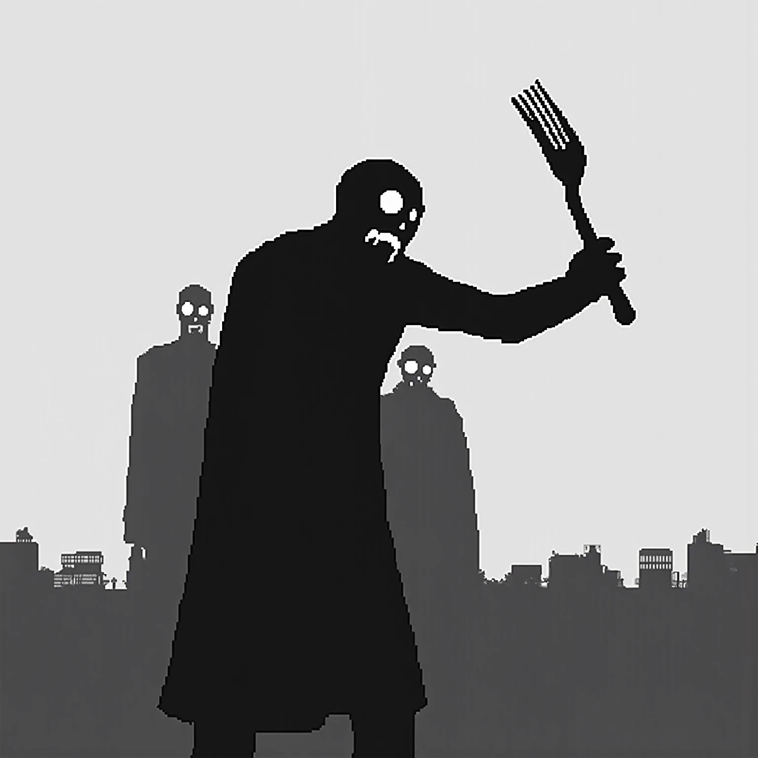 2d monotone silhouette single zombie with fork