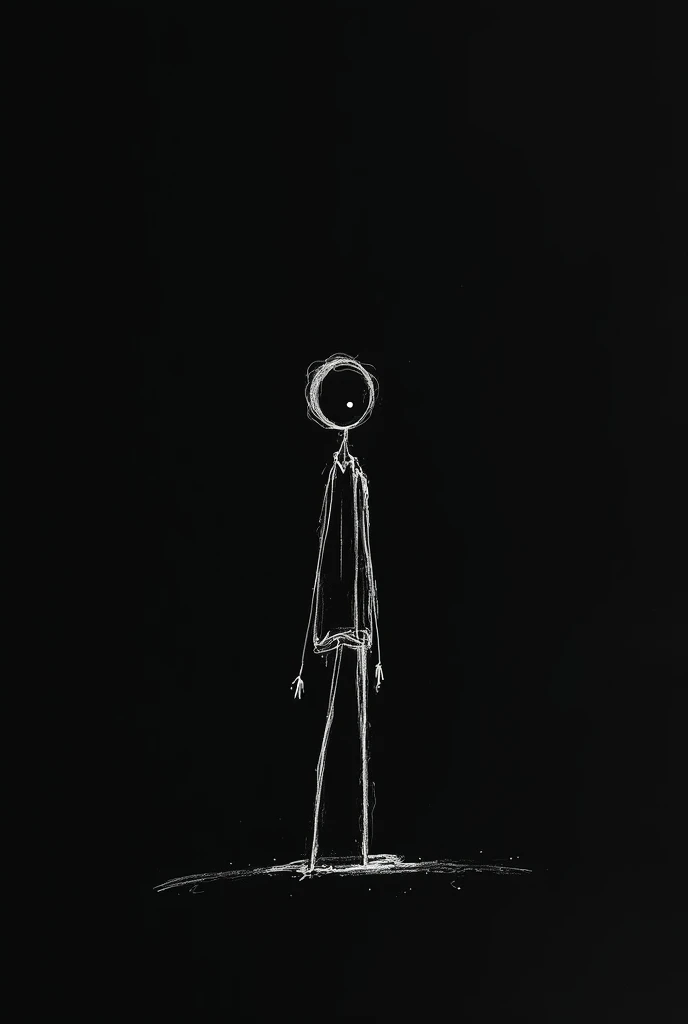 arafed image of a black and white drawing of a person, stick figure, stick figures, white ink sketch on black paper, minimalist line art, shot on canon camera, figure in the darkness, outlined, an abstract drawing, mysterious figure, standing with a black ...