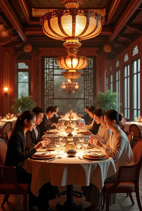 masterpiece， top quality ，8k,Chinese Style Antique Decor，In a luxury place， Delicate detail ，upscale restaurant