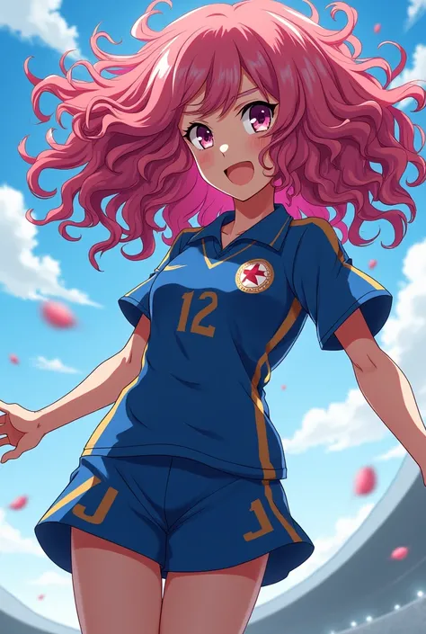  Create a female character with CURLY hair (must be curly ), pink and brown from the anime blue lock  