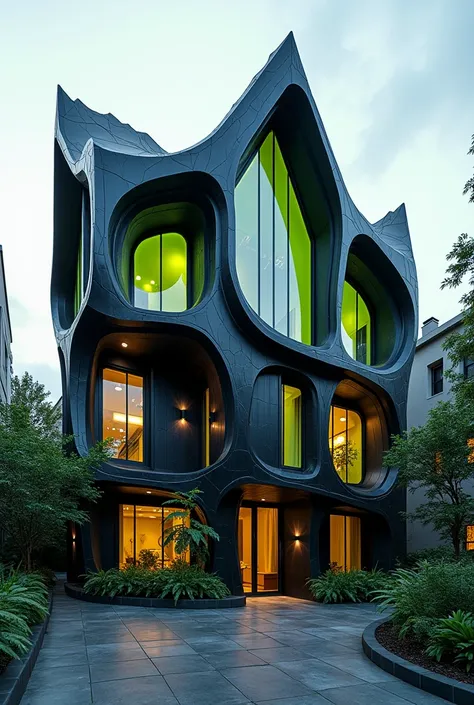 Modern house with the style and colors of Venom super hero.