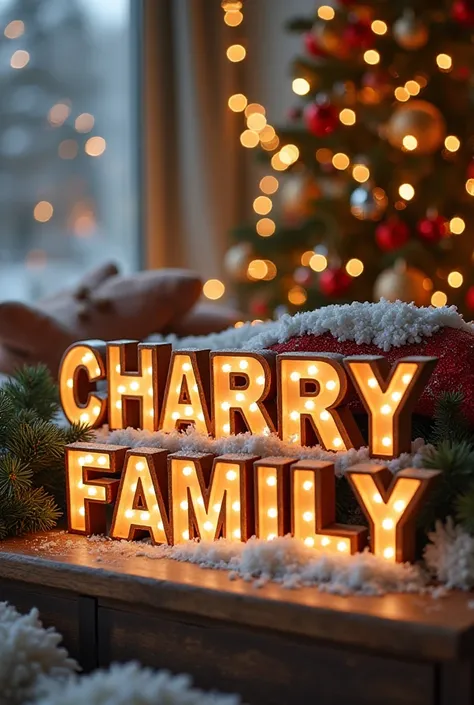 Can you give me 2 images, one that says CHARRY family, only nice decorated Christmas letters and the other one that says CHARRY family, but that is for every day of the year, but both in Spanish and with the first family 