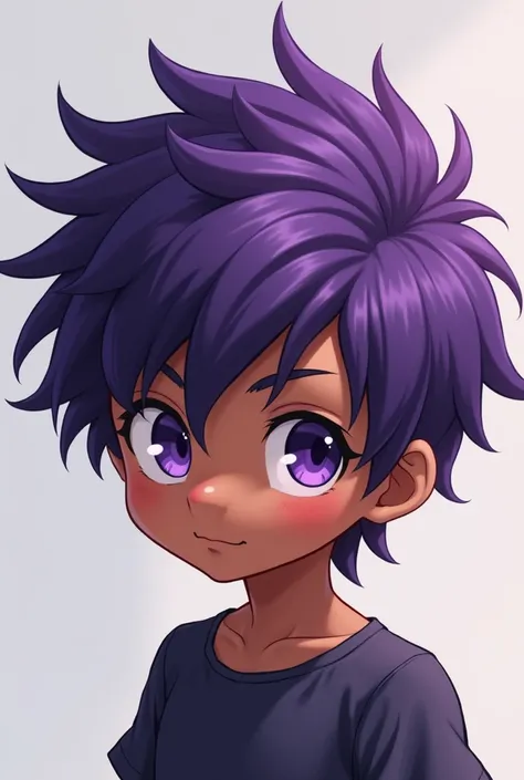 human boy eyes purple hair black skin brown anime