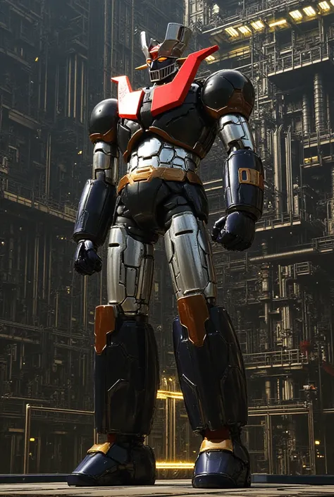 The great hero 、A very realistic giant version of Mazinger Z ,  stands 100 meters high ahead .    nuclear reactor equipment production line made of the latest materials, such as steel, standing 100 meters higher in a forward leaning position  ,   Carbon Fi...