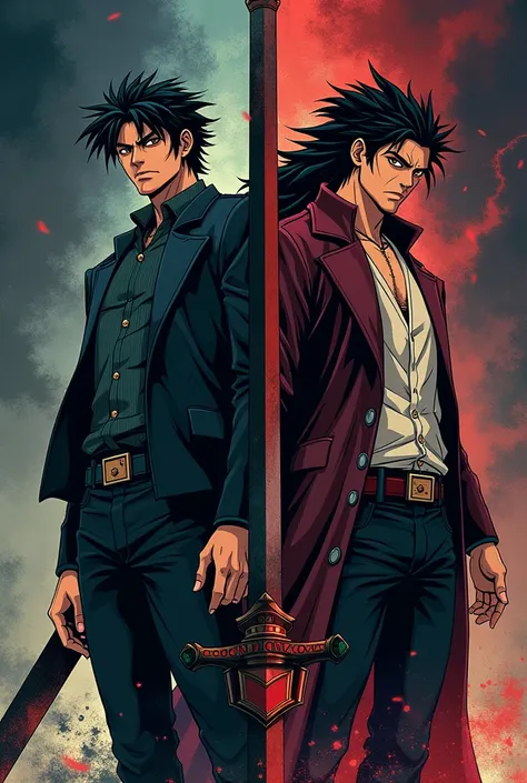 Image of these two characters ,  for a print of a Jotaro Kujo and Gust t-shirt from Berserk anime, the.two characters just like the anime Berserk and JoJos  