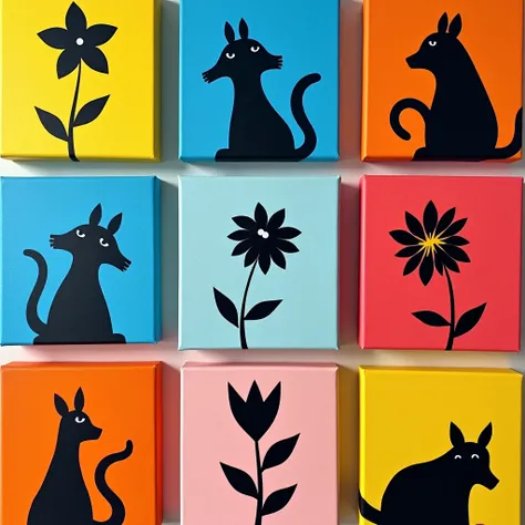 many simple colorful mini canvas silhouette paintings