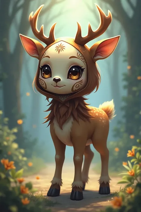 Anime Little Brown Deer Wearing Skull Head Costume