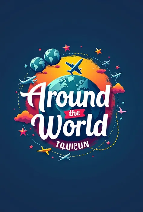 Create a logo for a travel agency with the name Around the World Tourism with bright and attractive colors 