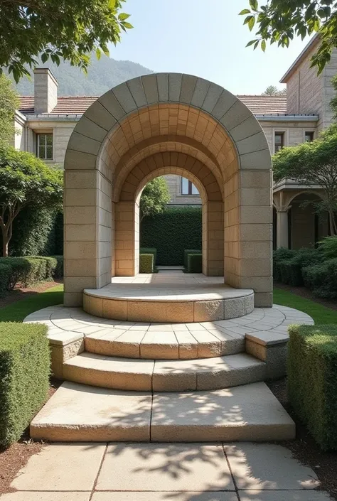 Stone enclosure of the house with round stone with columns one meter high, framed with cement  