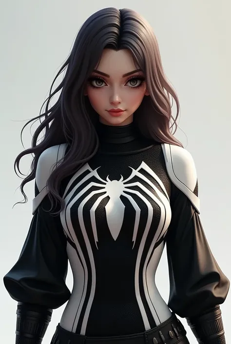 a woman in a black and white outfit with a spider - man, extremely detailed artgerm, artgerm 4 k, artgerm detailed, artgerm comic, artgerm and rossdraws, artgerm. high detail, artgerm ; 3d unreal engine, artgerm style, ig model | artgerm, trending artgerm