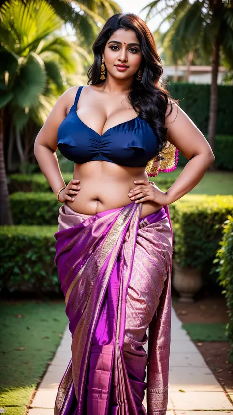  Beautiful cute  tamanna bhatia, with thick thighs and a curvy waist,  wearing a  beautiful saree, ((lowwaist)), (( silky hair)), (( hair)), ((loose  hair)), (( beautiful Indian dress)) , bindi on forehead, highly detailed, depth of field, cinematic lighti...