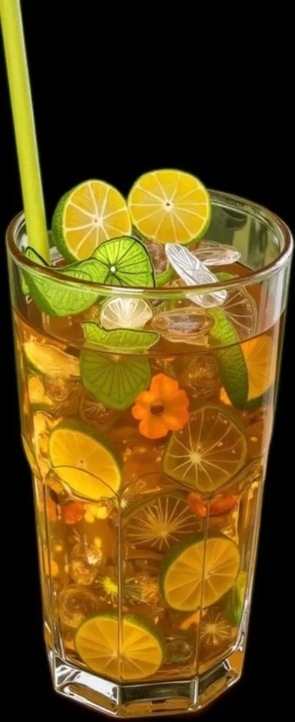 Turn the glass of kumquat tea in this picture to more simple, like a illustration