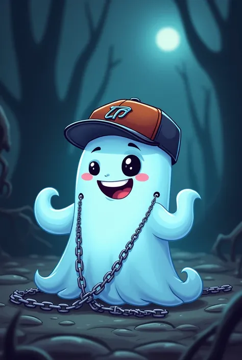 Make a Cartoon ghost with chain and straight brim cap 