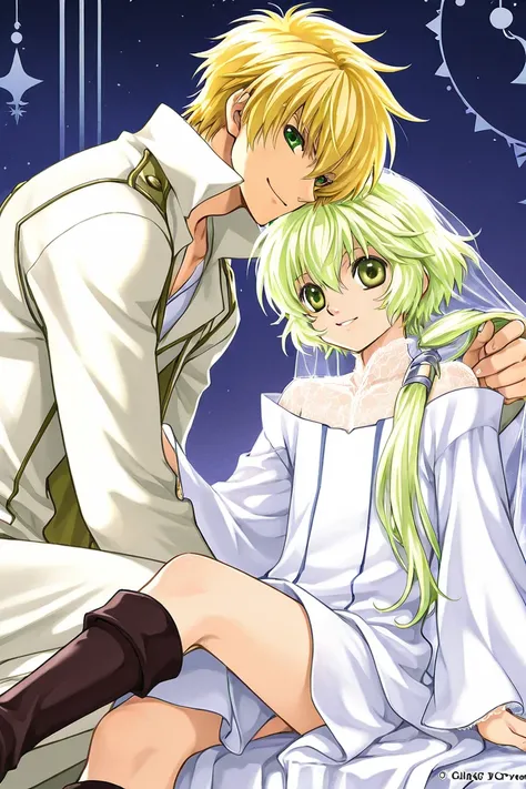 A boy that is tall with light blonde hair and light green eyes, hes handsome and kind. wearing white clothes. Smiling. CLAMP Tsubasa Chronicles drawing style. Manga cover.