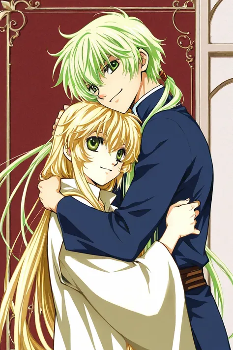 A boy that is tall with light blonde hair and light green eyes, hes handsome and kind. wearing white clothes. Smiling. CLAMP Tsubasa Chronicles drawing style. Manga cover.