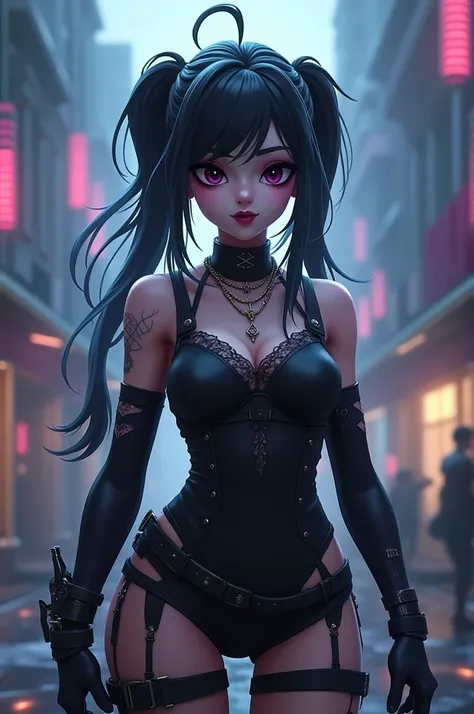 Cute goth girl anime girl style as a fortnite skin 