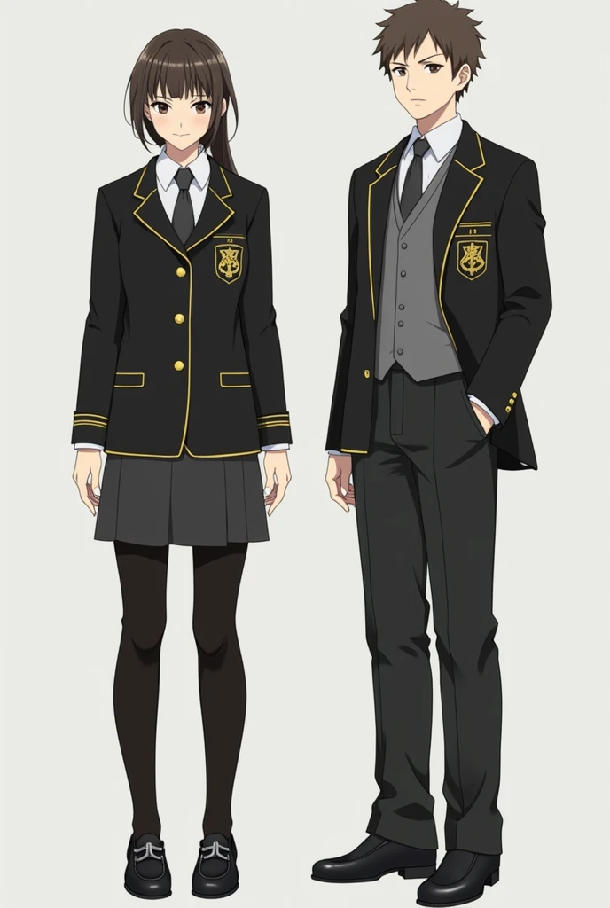  Now some Uniforms for Betas with the following features 

Betas have more neutral uniforms,  that reflect balance and adaptability .  Their designs are less ostentatious ,  but maintain the prestige of the academy .

femenino:

blazer:  Dark Gray  con rib...