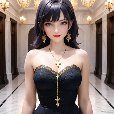 portrait quality, 8k,masterpiece, CGSTATION, hyper CG style, A 8k anime drawing style, 3D rendering, INTRICATE, hyper detailed, blue eyes, dark purple hair, hair long, MISATO KATSURAGI, medium bust, shiny skin, 27 years old, a woman, navel, sensual smile, ...