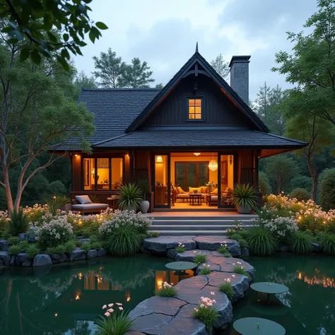  A SELECT RURAL HOME NEAR THE CITY ,  WITH AN OPEN PATIO , Blooming flower bed,  A SELECT LAKE REFLECTING THE CITY LIGHTS. Quiet environment,  NATURAL AND URBAN ELEMENTS . THAI STYLE CABIN 