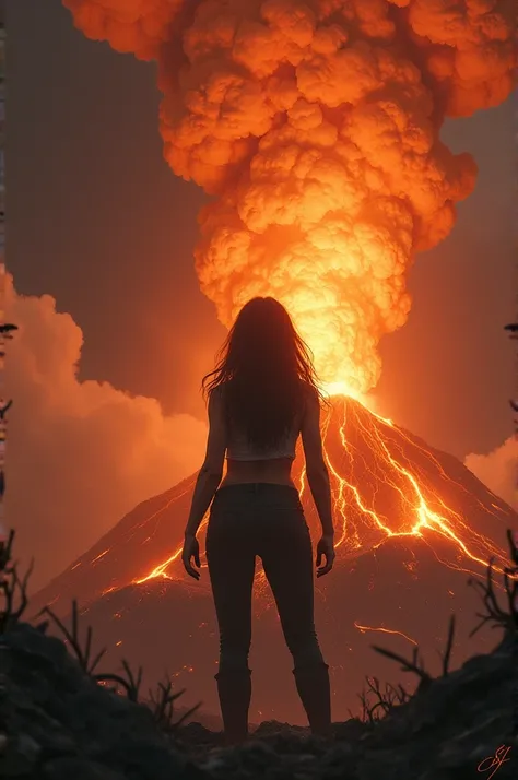 Volcano erupting angry woman