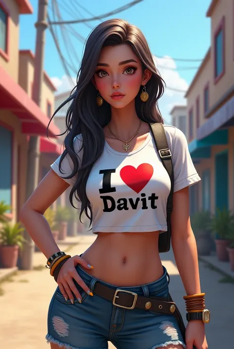 Free fire girl with I LOVE DAVIT written on her clothes