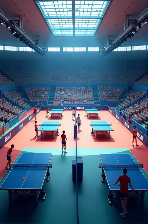 Arranging table tennis courts  in the centre space of the indoor space ground