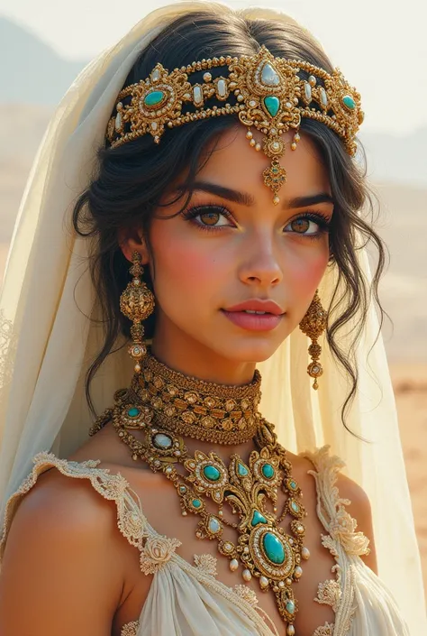 Watercolor arabian girl wear big jewellery