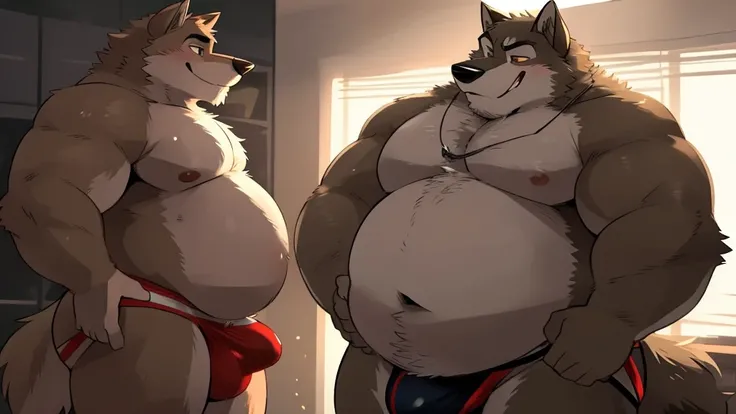 (Immense very obese;4.8), furry, obese male , anthro obese wolf, fluffy, dark fur, very obese, very big fat, very fat, very large, (immense massive very obese;2.5), big fat chest, big huge belly, hairy fluffy body, tail with black fluffy tip, overweight, m...