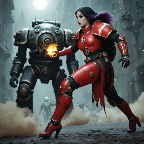 Full body pose sexy sisters of battle from the warhammer 40k, shooting at the enemy, white armor with intricate details, red armor with intricate details, religous symbols on the armor, sisters of battle, warhammer 40k, Massive silicone breast, pale skin, ...