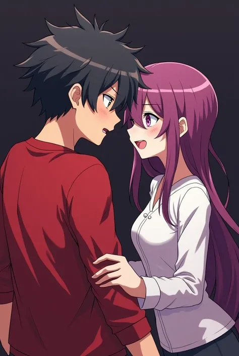 cartoon of a man in a red shirt and a woman in a white shirt and a man in a black, a cartoon by Kanbun Master, trending on deviantart, conceptual art, yandere, some red and purple, gapmoe yandere, epic feels, strange poses, rips, in an anime, tickle fight ...