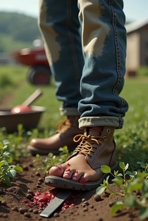 a field worker was accidentally injured in the sole of the foot by stepping on a blender