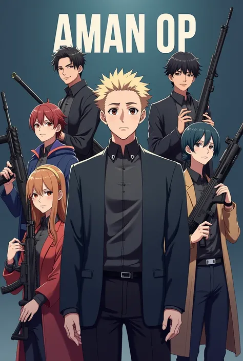 A landscape-format image featuring:

Gojo Satoru (center) from the anime series "Jujutsu Kaisen"

Free Fire characters (surrounding Gojo):

- Chrono WITH M940 GUN (left)
- DJ Alok WITH UMP GUN (right)
- Kelly WITH AK47 GUN (background)
- hutton WITH AWM GU...