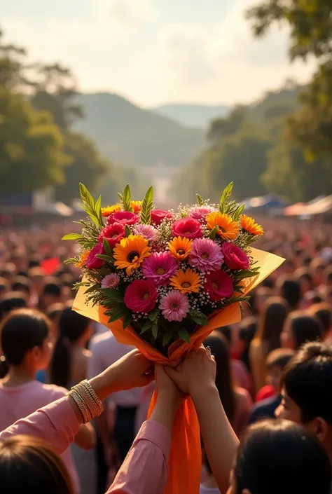 Many people are celebrating New Year 2025 in Cambodia, which has a beautiful landscape, with heart-shaped bouquets of flowers.