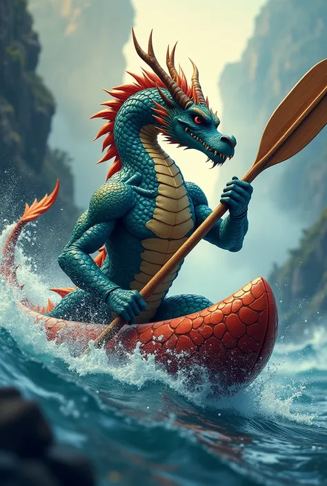 Maillot de sport, dragon avec pagaie de canoë 