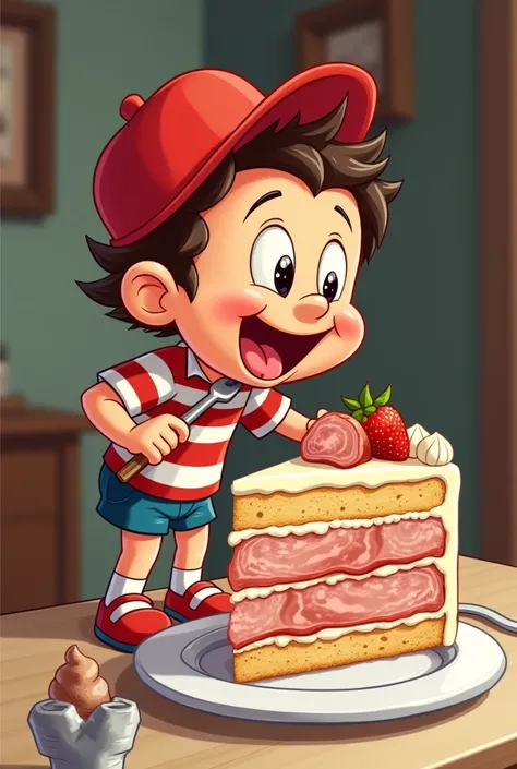 Chavo del 8 eating a ham cake