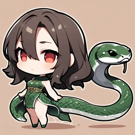 woman,  full body shot, chibi, snake girl