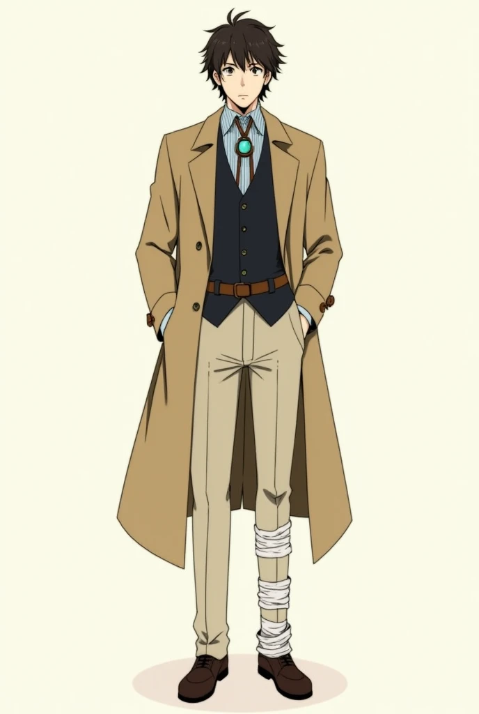 Dazai is a young man with mildly wavy, short, dark brown hair and narrow dark brown eyes. His bangs frame his face, while some are gathered at the center of his forehead. He is quite tall and slim in terms of physique.

For his attire, Dazai wears a long s...