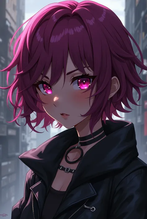 Anime dark skin girl with short curly hair and magenta eyes zenless zone zero game 