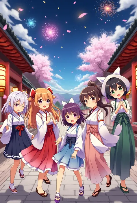 Generate anime girls and boys celebrating new year