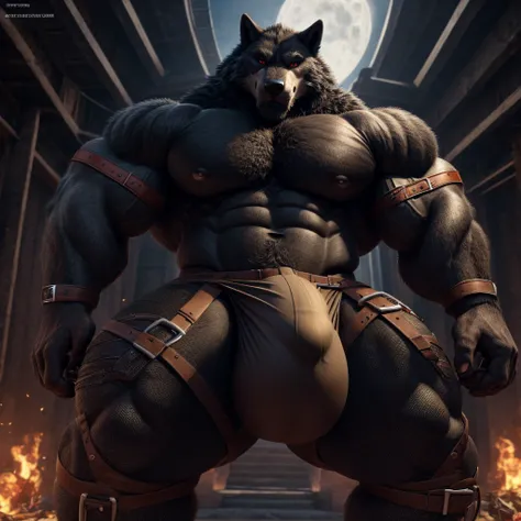 ((أفضل جودة)), ((تحفة)), (مفصلة للغاية), ((4K)).

Bara, anthromorphic(wolf): black fur, red eyes,solo focus , muscular, massive body, naked, Jackstraps, thick thighs, massive bulge, make bulge bigger, massive dick under Jackstraps, massive balls under Jack...