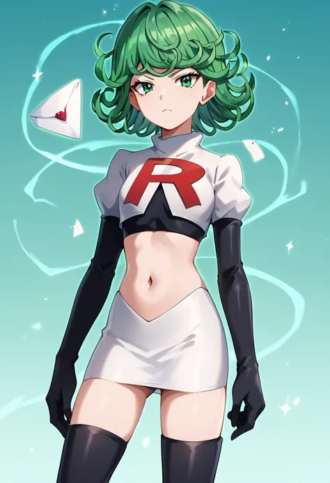 score_8_up, score_7_up, score_6_up, score_5_up, score_4_up, anime screenshot, looking at viewer,
1girl, tatsumaki, green hair, green eyes, short hair, curly hair, looking at viewer
BREAK
looking at viewer, team rocket,team rocket uniform,white skirt,red le...