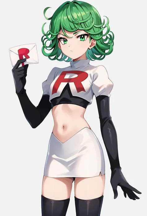 score_8_up, score_7_up, score_6_up, score_5_up, score_4_up, anime screenshot, looking at viewer,
1girl, tatsumaki, green hair, green eyes, short hair, curly hair, looking at viewer
BREAK
looking at viewer, team rocket,team rocket uniform,white skirt,red le...