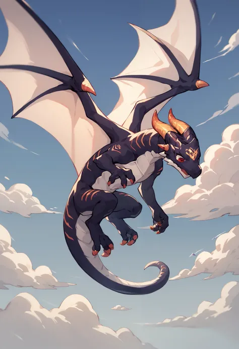 score_9, score_8_up, score_7_up, score_6_up,dragon,(anthro:1.1), tail, wings, [[nude]], [[4 fingers]], claws,flying,dragon wings,sky,cloud,red eyes,evil smiles,looking down