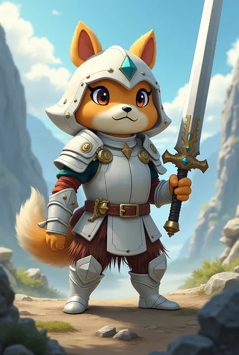 Isabelle animal crossing with a Valkiria suit white, and a Two-handed sword heavy furry 