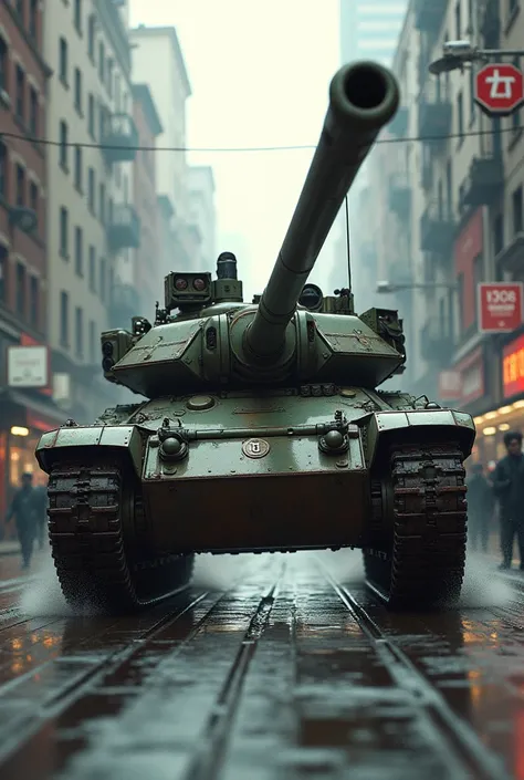 There is a tank in the city. Tank araba eziyor.