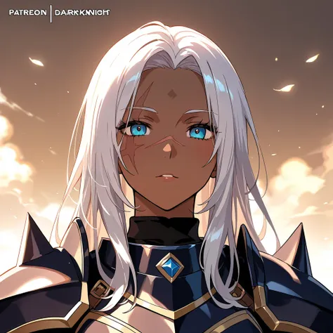 A dark-skinned knight woman who has a scar on her face