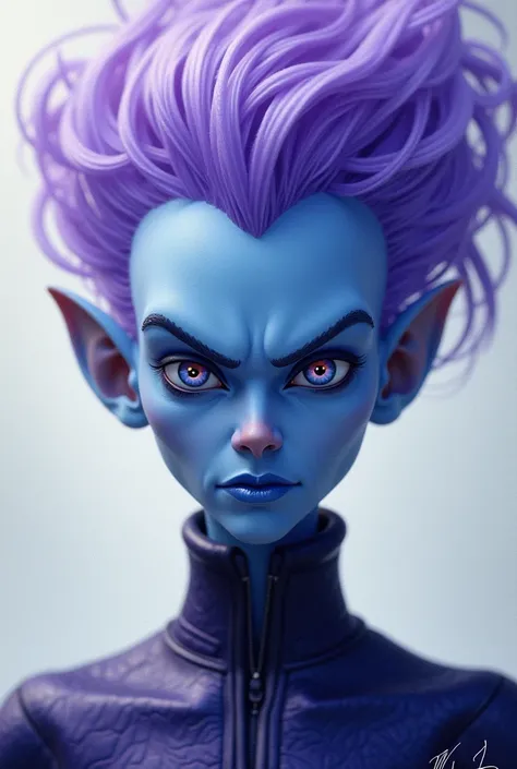 Image of blue megamind with flowing purple hair